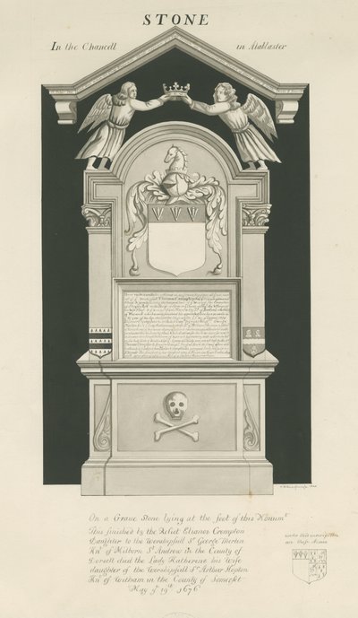 Stein - Tomb of Thomas Crompton: sepia-tegning av John Robert Fernyhough