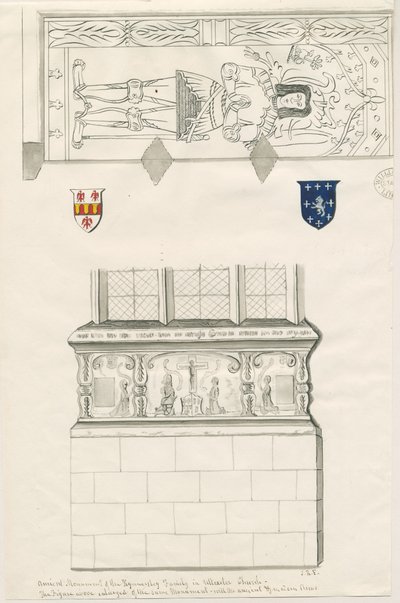 Uttoxeter Church - Monument of Kinnersley Family: penn- og vasketegning, nd [midten av 1800-tallet] (tegning) av John Robert Fernyhough