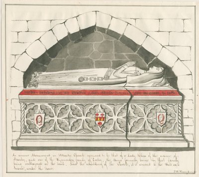 Uttoxeter Church - Tomb of Lady Abbedss of Kynnersley Family: penn- og vasketegning, nd [midten av 1800-tallet] av John Robert Fernyhough