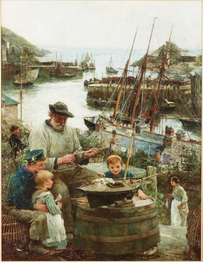 Skipsmodellmaker med havn, 1908 av John Robertson Reid