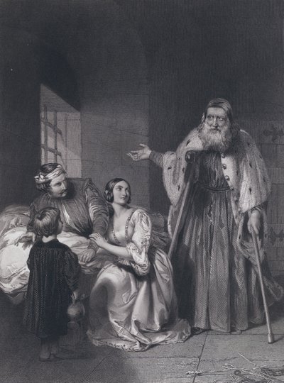 Francesco Foscari, doge av Venezia, uttaler eksildommen over sønnen Giacopo (gravering) av John Rogers (after) Herbert