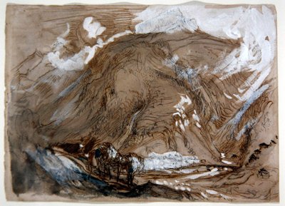 Alpine Valley, ca. 1854 (blyant, blekk og akvarell forsterket med hvitt på papir) av John Ruskin