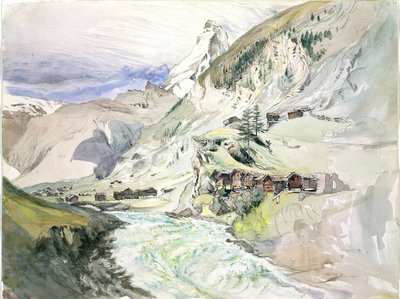 An Alpine Valley: Matterhorn i det fjerne av John Ruskin