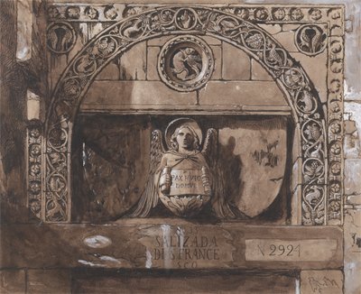 Dørhode til Palazzo Contarini della Porta di Ferro (penn, blekk, vask og bc på papir) av John Ruskin