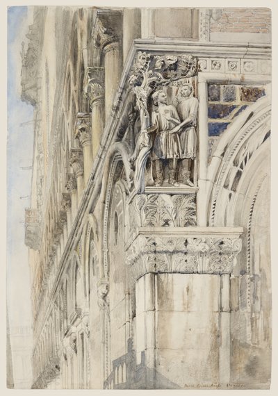 Fasade av Dogepalasset, Venezia - The Vine Angle, ca. 1870 (akvarell, blekk og blyant på papir) av John Ruskin