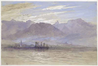 Morgen om våren, med nordøstlig vind, ved Vevey, mai - juni 1849 eller 1. mai 1869 (akvarell og kroppsfarge over grafitt på blekgrå vevd papir) av John Ruskin
