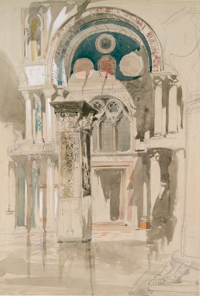En del av Markuskirken, Venezia: Sketch after Rain, 27. mai 1846 av John Ruskin
