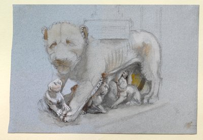 Skisse av løvinne og unger fra Nicola Pisanos Siena Preikestol, juni 1870 av John Ruskin