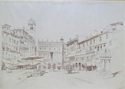 Study for Detail of the Piazza delle Erbe, Verona, 19. mai 1841 av John Ruskin