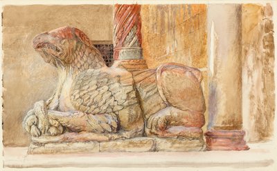 Gryphon som bærer den nordlige akselen av den vestlige inngangen til Duomo, Verona, 18. - 28. juni 1869. av John Ruskin