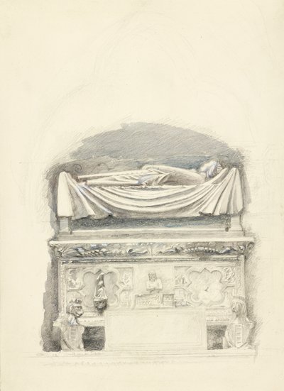 Sarkofagen og billedkunsten til graven til Cangrande I della Scala, Verona, 21. mai-1. juli 1869 (grafitt, akvarell og kroppsfarge på vevd papir) av John Ruskin