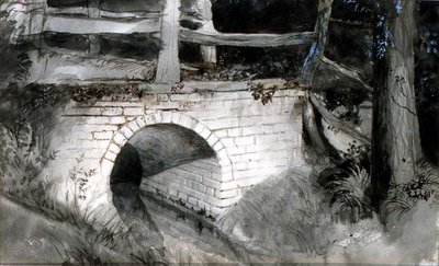 The Small Brick Bridge (blekk med vask på papir) av John Ruskin