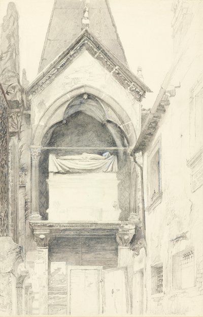 Graven til Cangrande I della Scala, Verona, 28. mai-29. juni 1869 (grafitt, akvarell og kroppsfarge på vevd papir) av John Ruskin