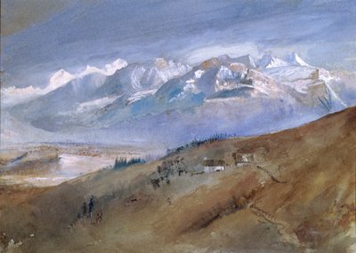 Utsikt fra vinduet mitt på Mornex hvor jeg bodde et år, 1862 (wc på papir) av John Ruskin