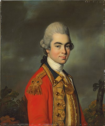 Portrett av generalløytnant Sir James Duff, halvlang, i militæruniform, 1771 av John Russell