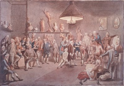 Akademikerne ved The Royal Academy i London, kopi etter et maleri av Johann Zoffany (1733-1810) av John Sanders