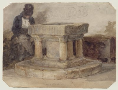 Fonten til New Shoreham Church, West Sussex, med kunstneren William Scott fra Brighton som sover av John Sell (style of) Cotman
