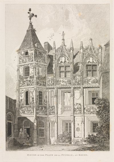 Arkitektoniske antikviteter i Normandie (Vol. II), Pl. 64: Hus på Place de la Pucelle, i Rouen av John Sell Cotman