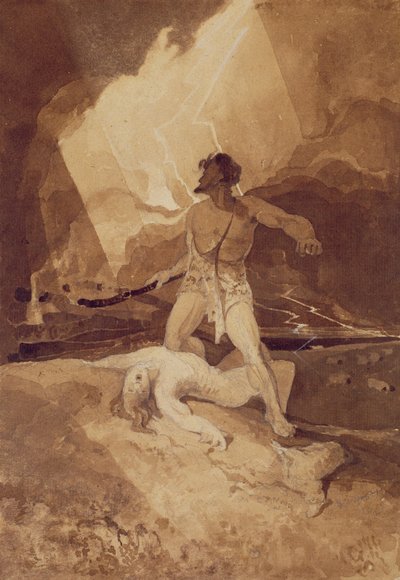 Kain og Abel, 1800-03 (sepia vask over svart bly) av John Sell Cotman