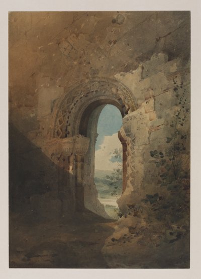 Døråpning til Refectory, Kirkham Priory, Yorkshire, 1804 (wc over blyant) av John Sell Cotman