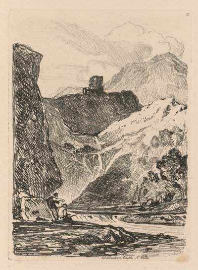 Liber Studiorum: Plate 12, Dolbadern Castle, Llanberris Lake, Nord-Wales av John Sell Cotman
