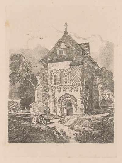 Liber Studiorum: Plate 36, kirke nær Durham, 1838 av John Sell Cotman