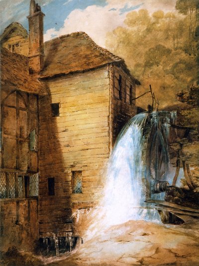 PD.29-1953 An Overshot Mill, ca. 1802-3 (wc og blyant på papir) av John Sell Cotman