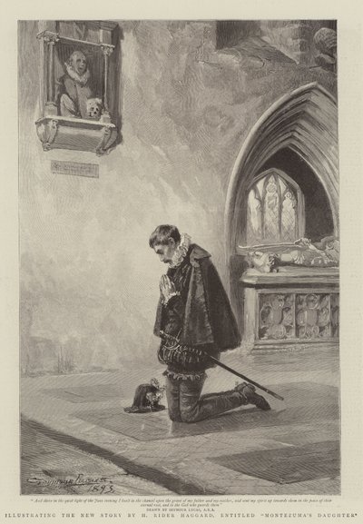 Illustrerer den nye historien av H Rider Haggard, med tittelen Montezumas datter av John Seymour Lucas