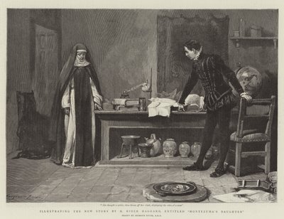 Illustrerer den nye historien av H Rider Haggard, med tittelen Montezumas datter av John Seymour Lucas