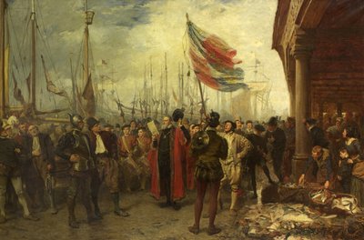 The Call to Arms - Plymouth Quay av John Seymour Lucas