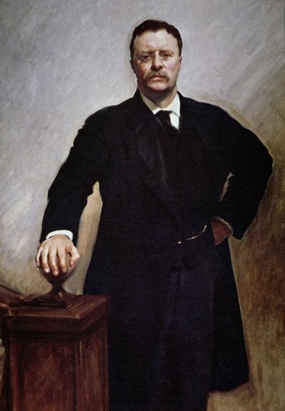 Theodore Roosevelt (farge litho) av John Singer (after) Sargent