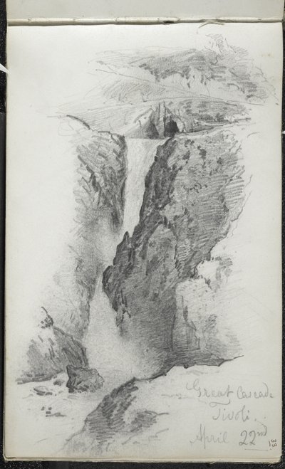 Great Cascade, Tivoli, Italia, 22. april 1869 (grafitt på off-white vevd papir) av John Singer Sargent