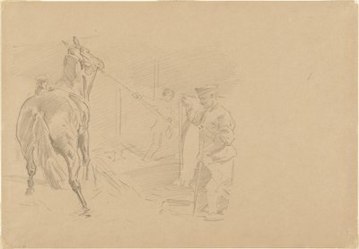 Man trekker en hest inn i en stall, 1918. av John Singer Sargent