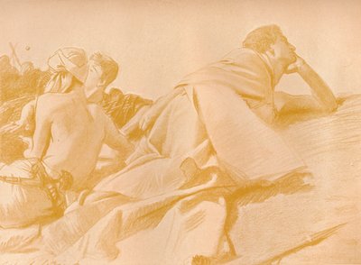 Liggende figurer David i Sauls leir, c1905 av John Singer Sargent