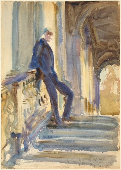 Sir Neville Wilkinson på trappene til Palladian Bridge ved Wilton House, 19041905. av John Singer Sargent