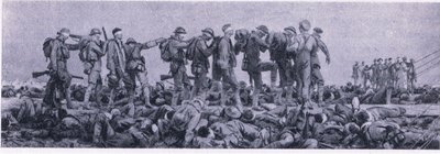 Påkledningsstasjonen. Skader fra Mustard Gas, fra British Adventure utgitt av Collins, 1947 av John Singer Sargent