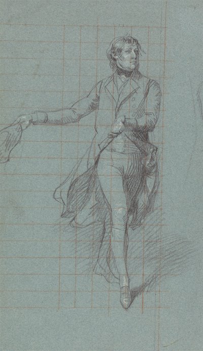Kaptein W. Fairfax, figurstudie for maleriet Victory of Lord Duncan (svart kritt, forsterket med hvitt på blått papir) av John Singleton Copley