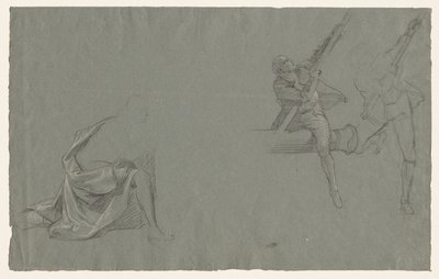 Draperi Studie; To figurer som trekker en stang av John Singleton Copley