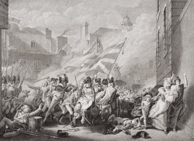 Major Peirsons død ved St. Helier, som tok Jersey tilbake fra franskmennene, 8. januar 1781, fra "Illustrasjoner av engelsk og skotsk historie" bind II av John Singleton Copley