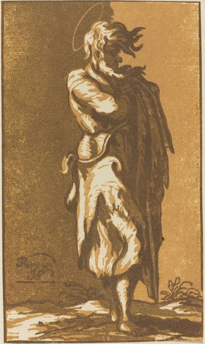 Mannlig helgen stående med foldede armer, vendt mot høyre av John Skippe after Parmigianino