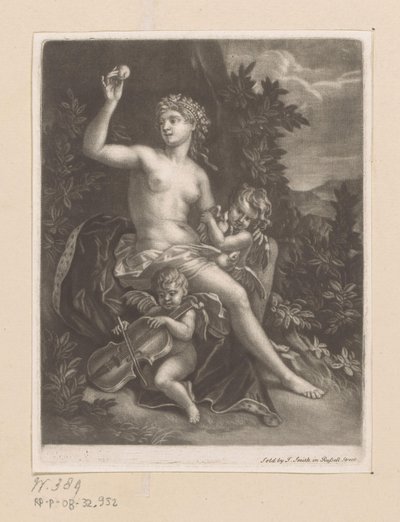 Venus med et eple og to amoriner med fiolin og duer av John Smith