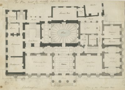 Chillington Hall: penn- og blyanttegning, nd [1789] av John Soane