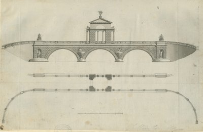 Chillington Park - Proposed Bridge: sepia-tegning, nd [1789] (trykk) av John Soane