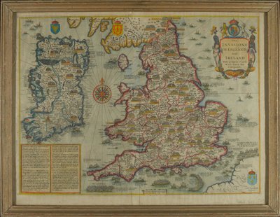 Kart som viser invasjonene av England og Irland Med al [sic] deres borgerkriger siden erobringen, ca. 1627 (håndfarget gravering) av John Speed