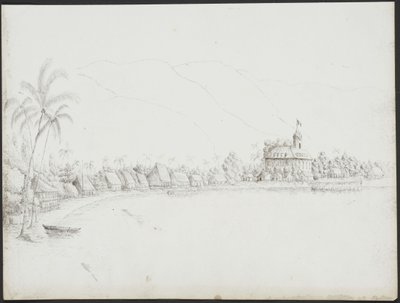 Utsikt over Papeete fra havnen, november 1845 av John Speer