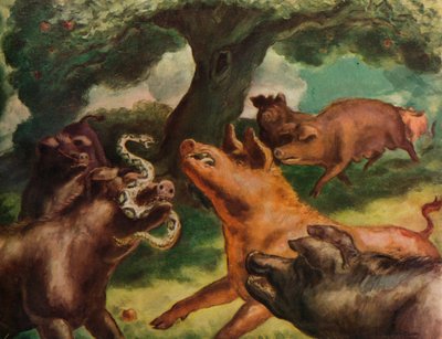 'Hogs Killing a Rattlesnake', 1930 av John Steuart Curry