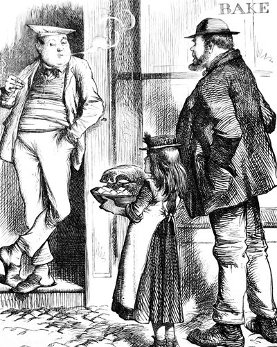 En far og datter bringer mat til steking til den lokale bakeren for å lages av John Tenniel