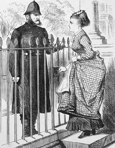 En politimann snakker med en ung kvinne av John Tenniel
