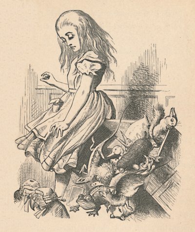 Alice og dyr. Kaos og retten, 1889 av John Tenniel