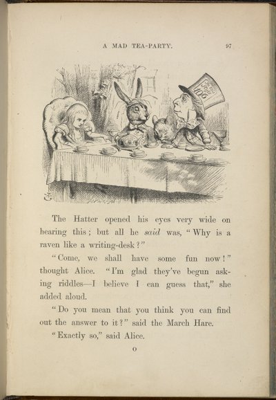 Alice på den gale hattemakerens teselskap. av John Tenniel